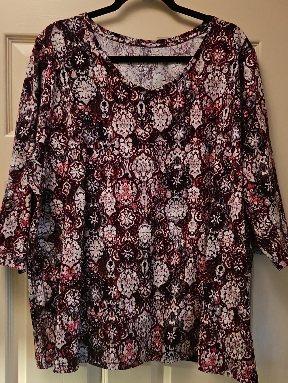 Catherines Burgundy and Pink Medallion Scoop Neck Top
